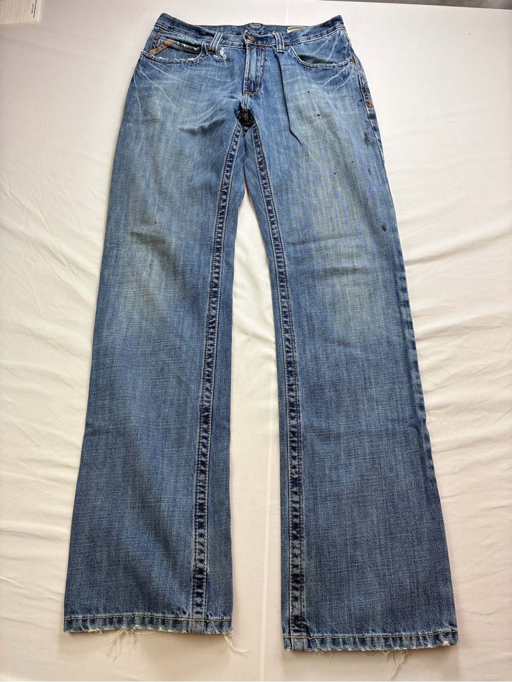 Ariat M4 Relaxed Fit Light Blue Jeans Mid-Low Rise Distressed Western Cowboy